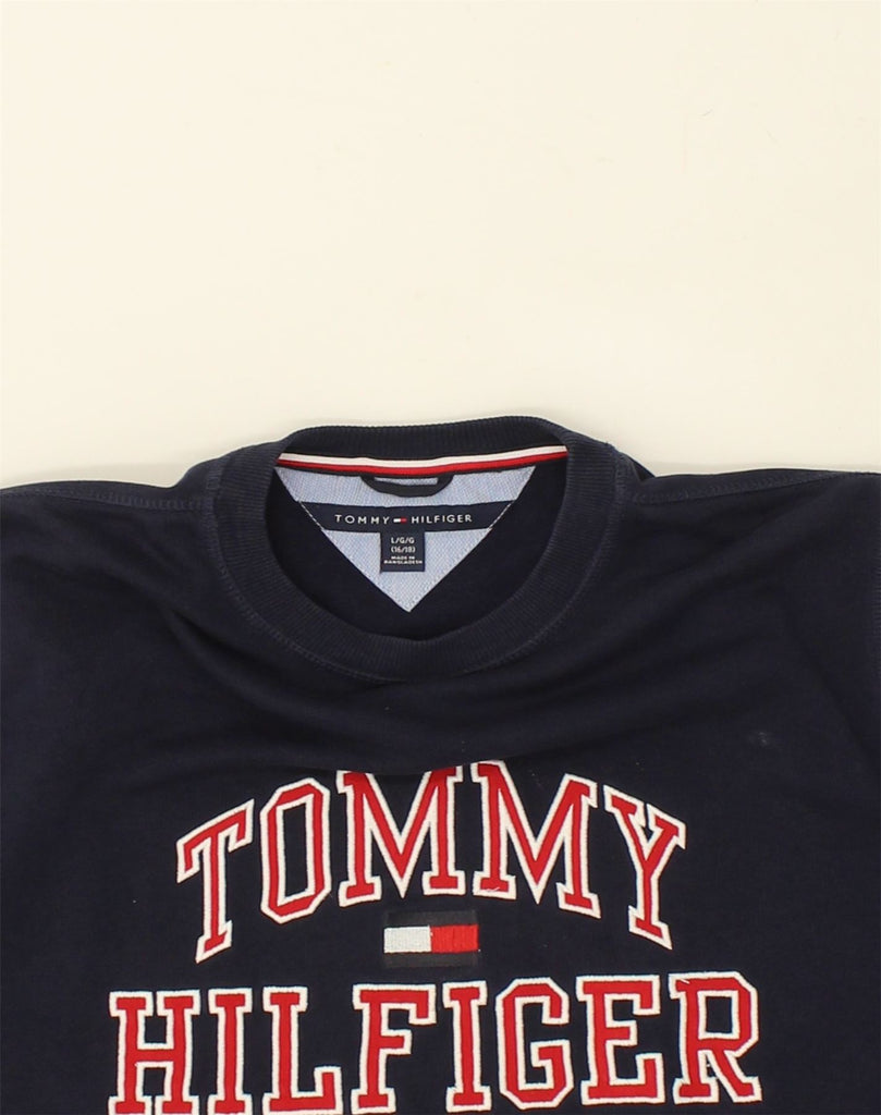 TOMMY HILFIGER Boys Graphic Sweatshirt Jumper 15-16 Years Large Navy Blue | Vintage Tommy Hilfiger | Thrift | Second-Hand Tommy Hilfiger | Used Clothing | Messina Hembry 