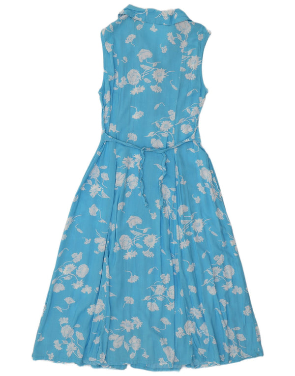 VINTAGE Womens Sleeveless Maxi Dress UK 14 Large Blue Floral Viscose