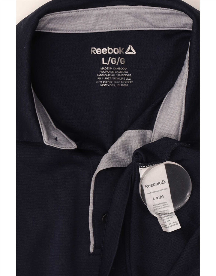 Reebok Mens Polo Shirt Large Navy Blue Polyester