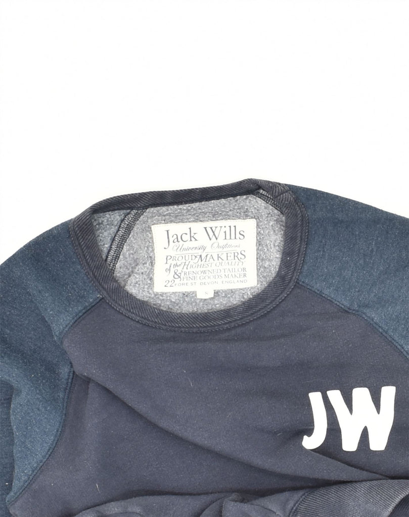 JACK WILLS Mens Graphic Sweatshirt Jumper Small Navy Blue Colourblock | Vintage Jack Wills | Thrift | Second-Hand Jack Wills | Used Clothing | Messina Hembry 