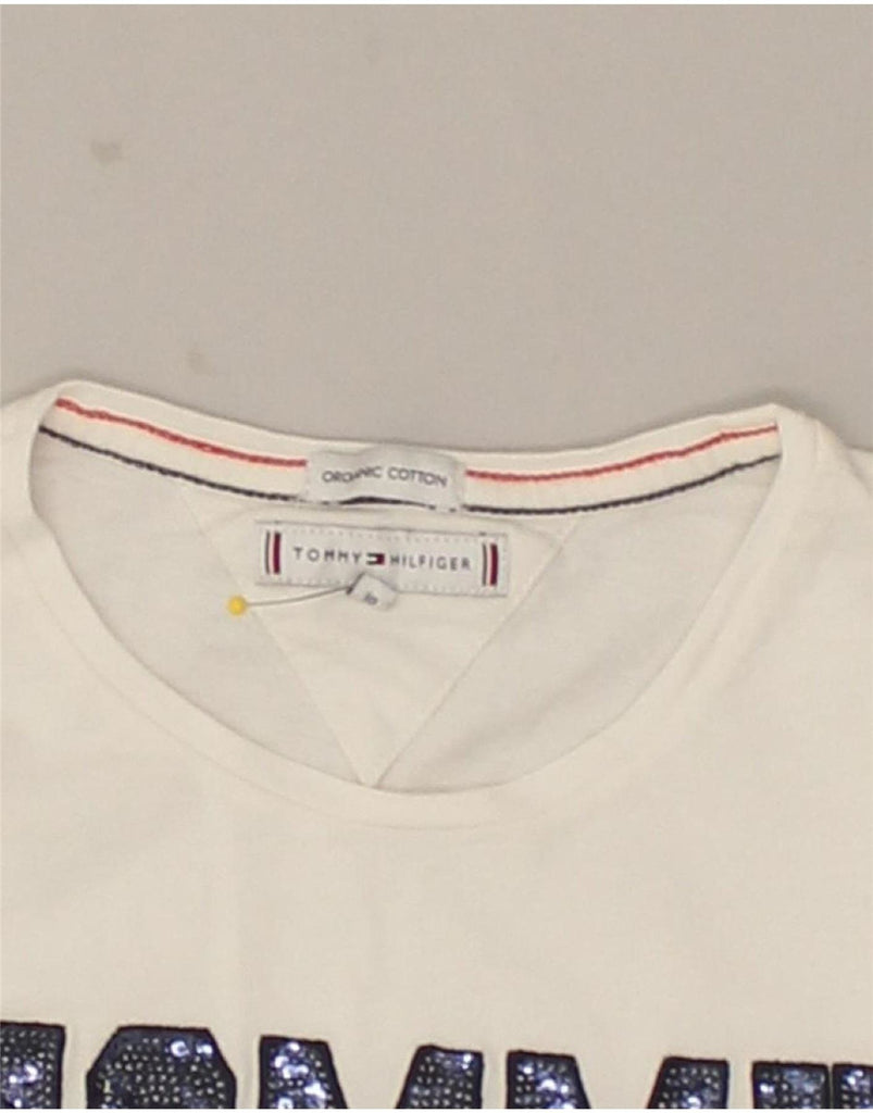 TOMMY HILFIGER Girls Graphic Top Long Sleeve 9-10 Years White Cotton Vintage Tommy Hilfiger and Second-Hand Tommy Hilfiger from Messina Hembry 