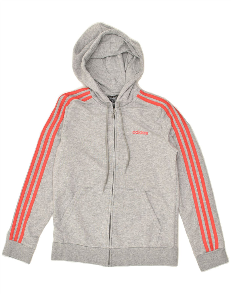 ADIDAS Womens Zip Hoodie Sweater UK 12/14 Medium Grey Colourblock Cotton | Vintage Adidas | Thrift | Second-Hand Adidas | Used Clothing | Messina Hembry 