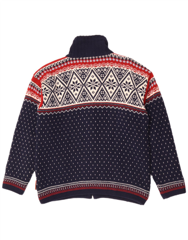 Campagnolo Mens Cardigan Sweater Large Navy Blue Fair Isle Wool