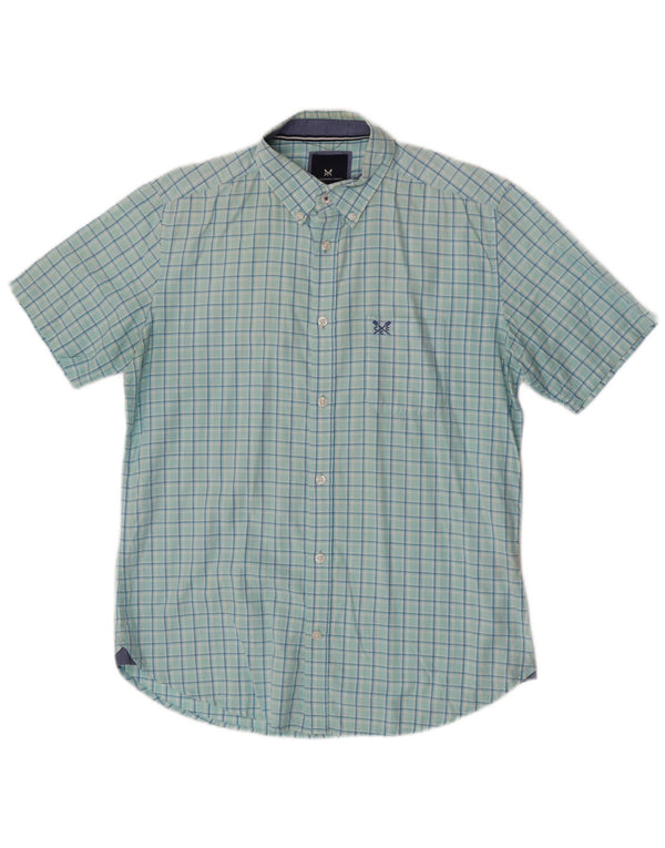 Crew Clothing Mens Short Sleeve Slim Fit Shirt Small Blue Check Cotton