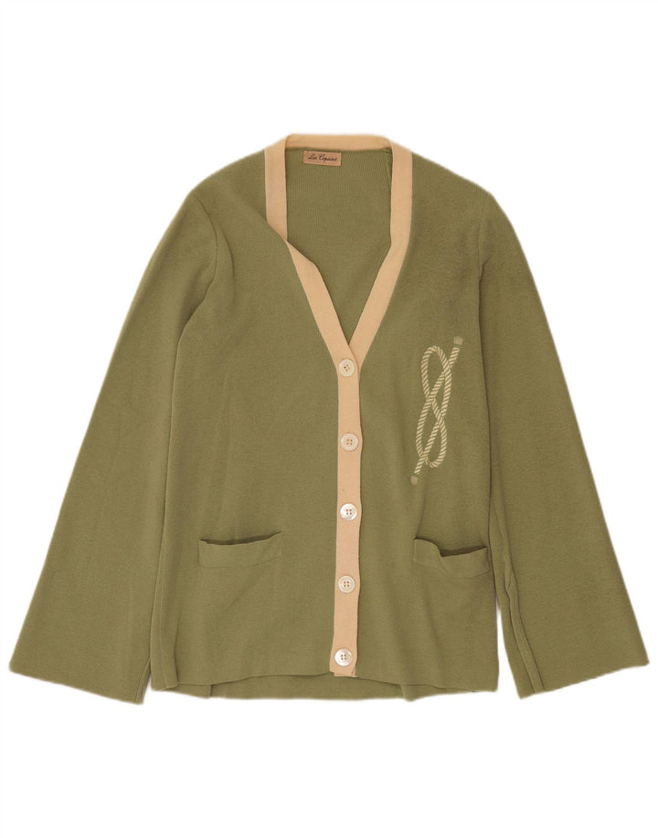 LES COPAINS Womens Cardigan Sweater UK 4 XS Khaki Wool