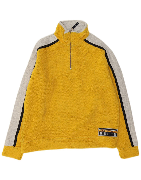 Belfe & Belfe Mens Zip Neck Fleece Jumper Medium Yellow Colourblock