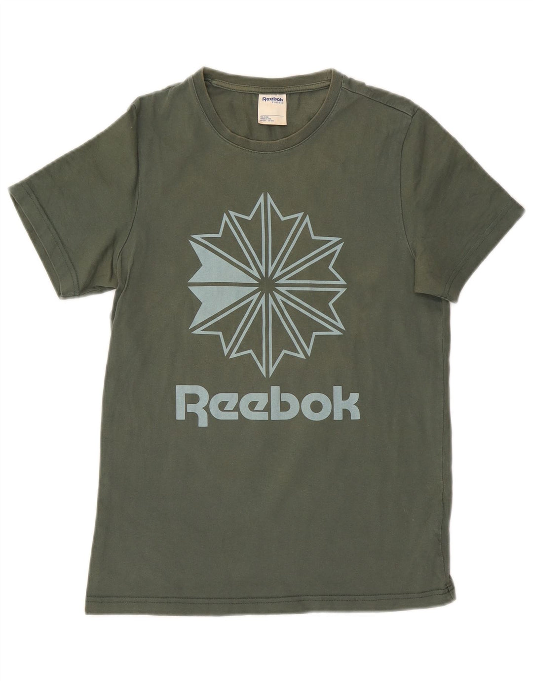 REEBOK Mens Classic Graphic T-Shirt Top Small Green Cotton