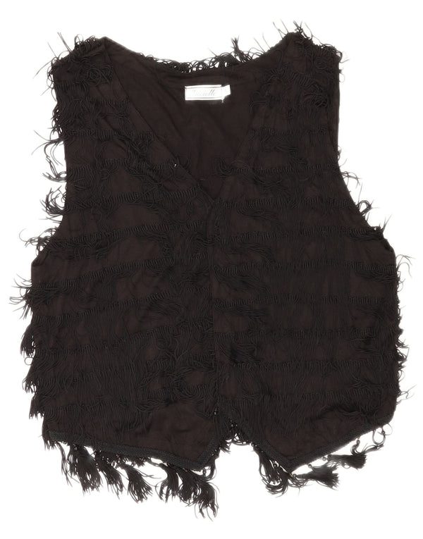 Vintage Womens Waistcoat UK 14 Medium Black Rayon
