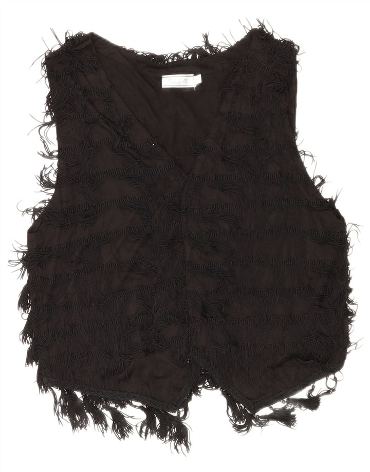 Vintage Womens Waistcoat UK 14 Medium Black Rayon