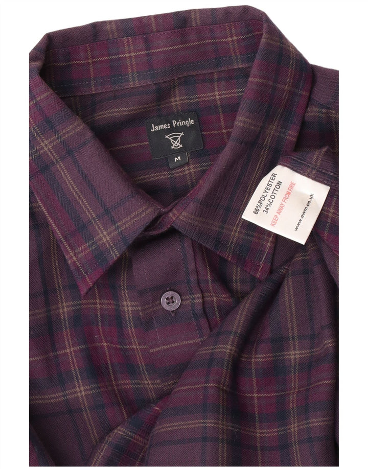 James Pringle Mens Flannel Shirt Medium Purple Check Polyester