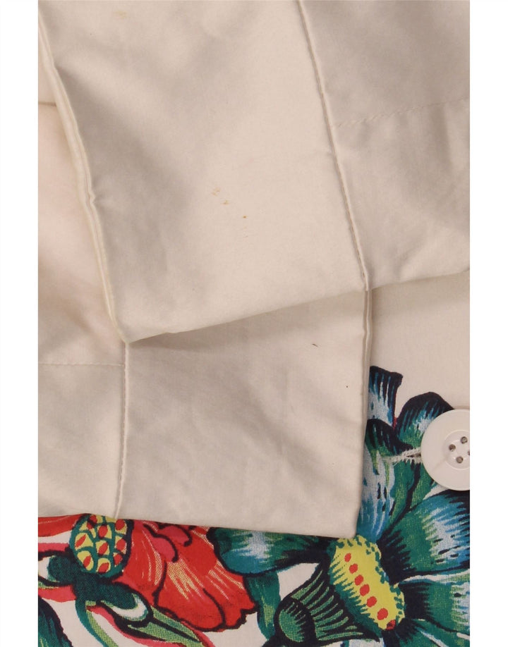 Desigual Womens Graphic Overcoat EU 48 2XL White Floral Cotton