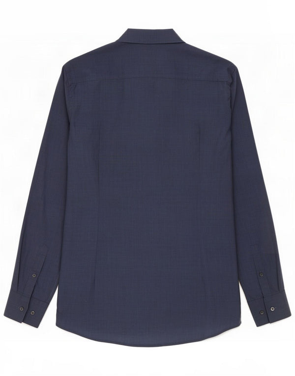 Hugo Boss Mens Slim Fit Shirt Size 39 15 1/2 Medium Navy Blue Virgin Wool
