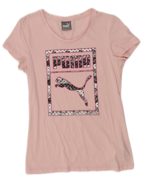 Puma Womens Graphic T-Shirt Top UK 8 Small Pink Cotton