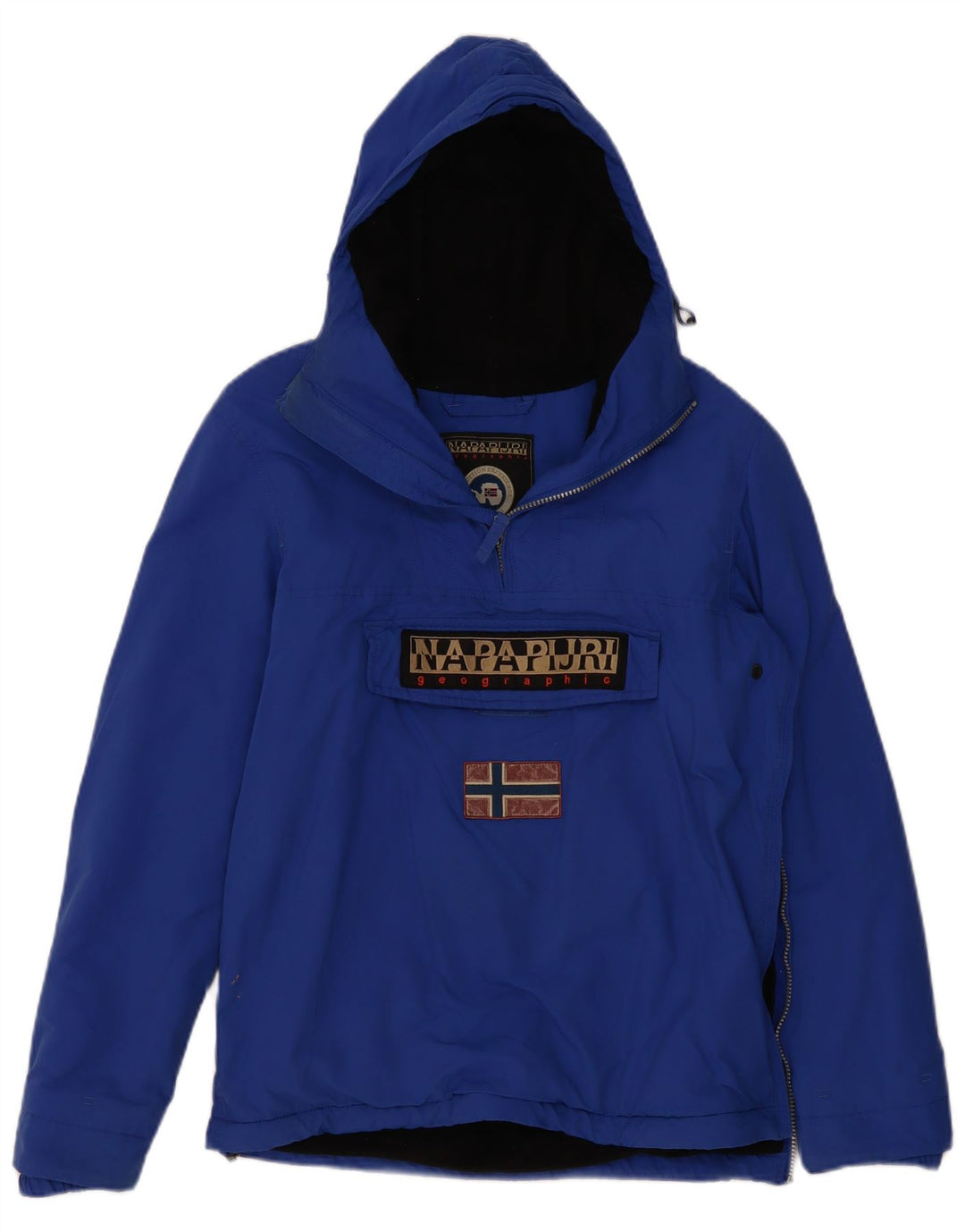 Napapijri Mens Graphic Hooded Anorak Jacket UK 36 Small Blue Polyester