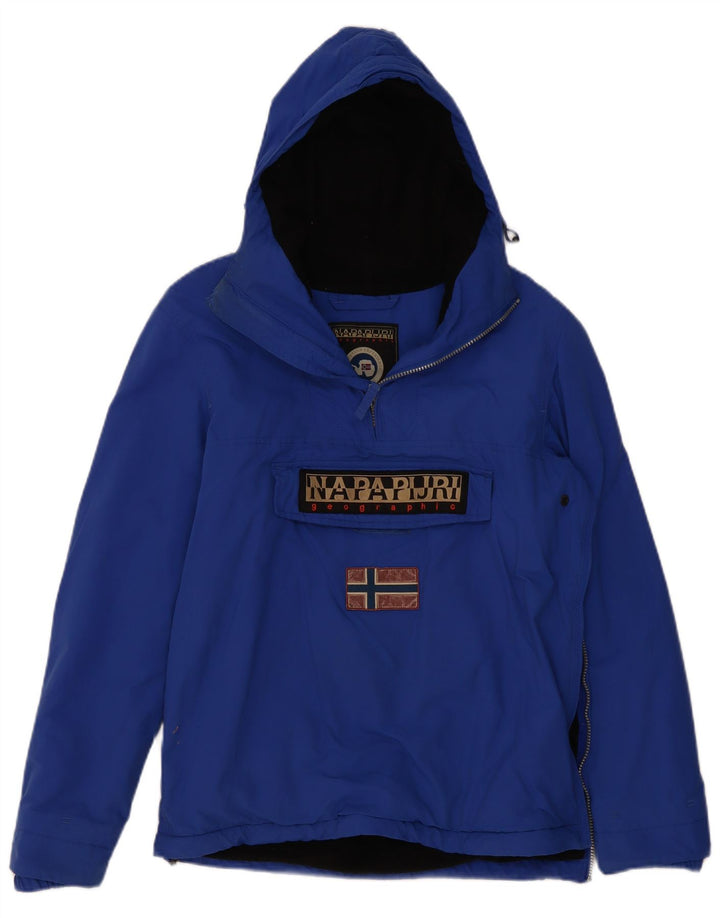 Napapijri Mens Graphic Hooded Anorak Jacket UK 36 Small Blue Polyester