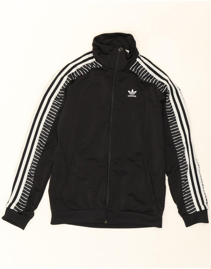ADIDAS Womens Graphic Tracksuit Top Jacket UK 4 XS Black Polyester Vintage Adidas and Second-Hand Adidas from Messina Hembry 