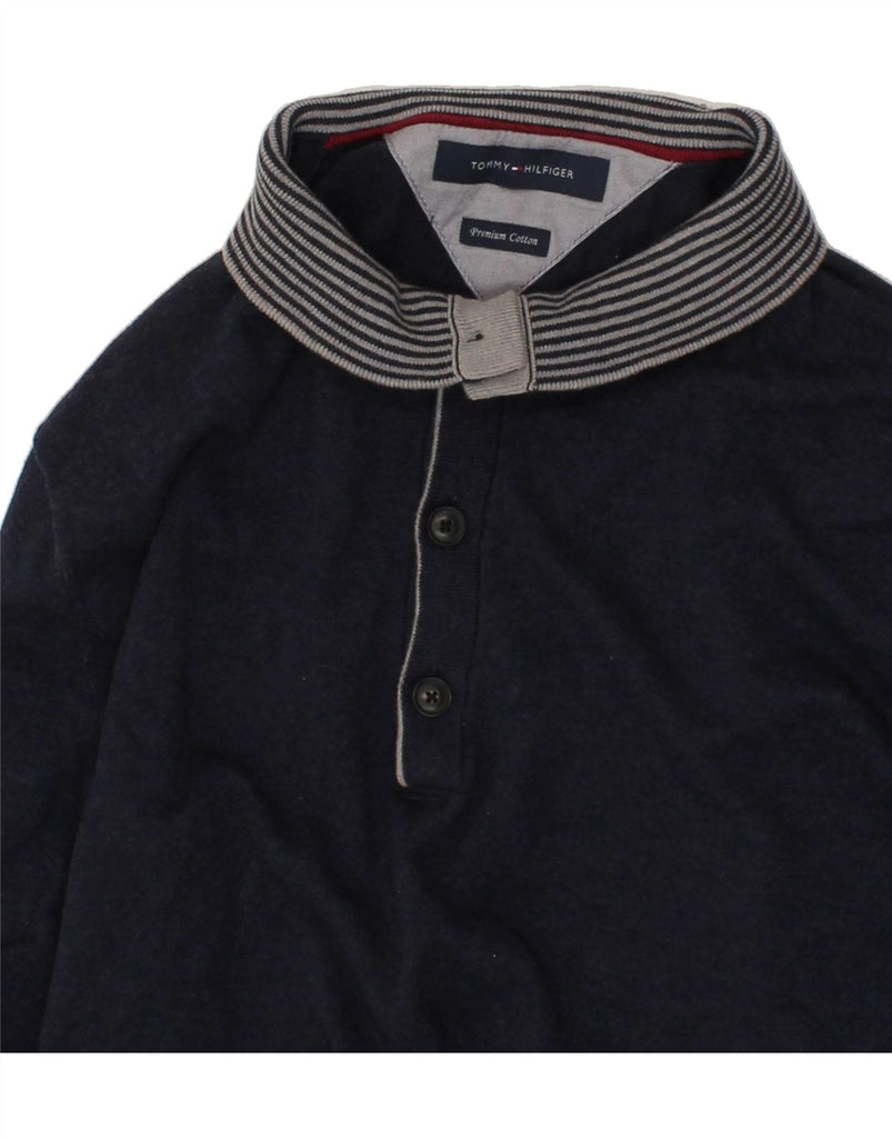 TOMMY HILFIGER Mens Button Neck Jumper Sweater Large Navy Blue Cotton Vintage Tommy Hilfiger and Second-Hand Tommy Hilfiger from Messina Hembry 