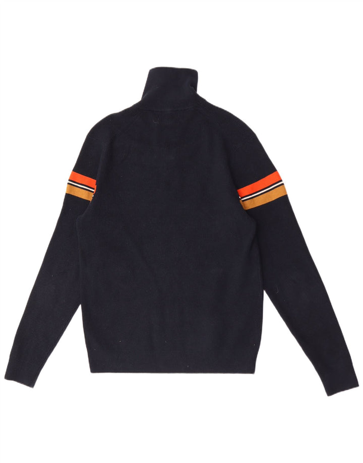 Marks & Spencer Mens Zip Neck Jumper Sweater Medium Navy Blue Colourblock