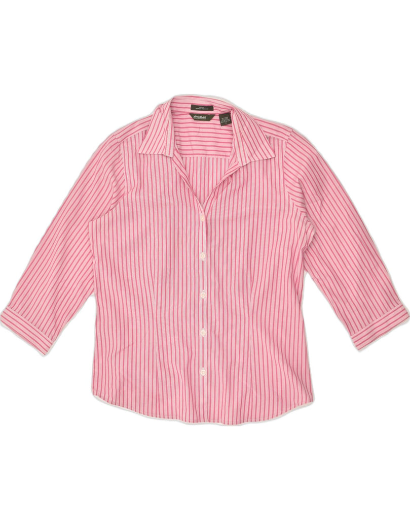 EDDIE BAUER Womens 3/4 Sleeve Shirt UK 14 Medium Pink Striped Cotton | Vintage Eddie Bauer | Thrift | Second-Hand Eddie Bauer | Used Clothing | Messina Hembry 