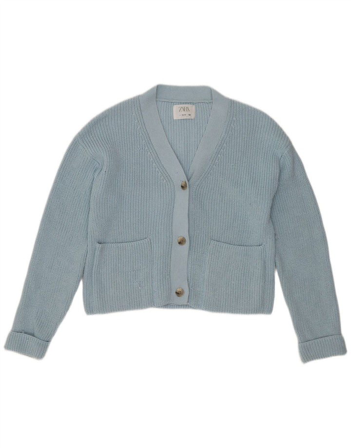 Zara Girls Crop Cardigan Sweater 13-14 Years Blue Polyester