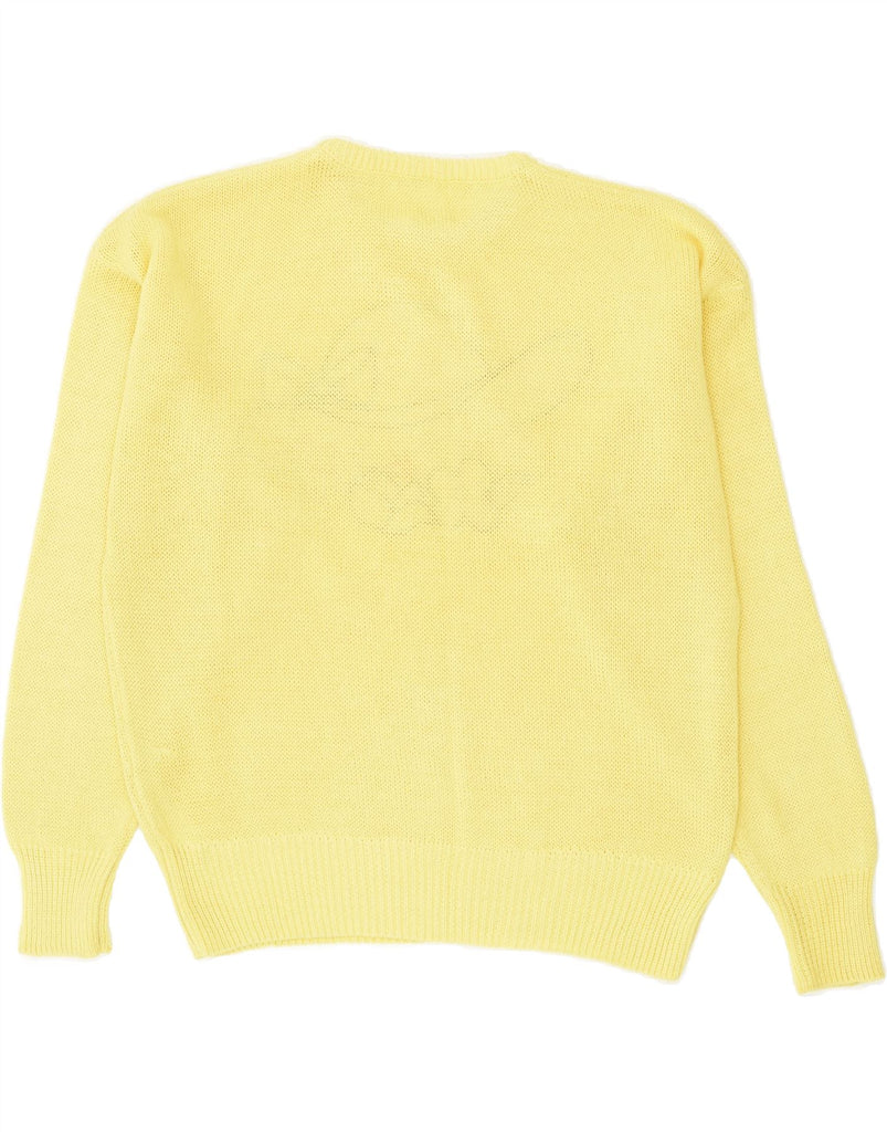 VINTAGE Womens Graphic Crew Neck Jumper Sweater UK 14 Medium Yellow | Vintage Vintage | Thrift | Second-Hand Vintage | Used Clothing | Messina Hembry 