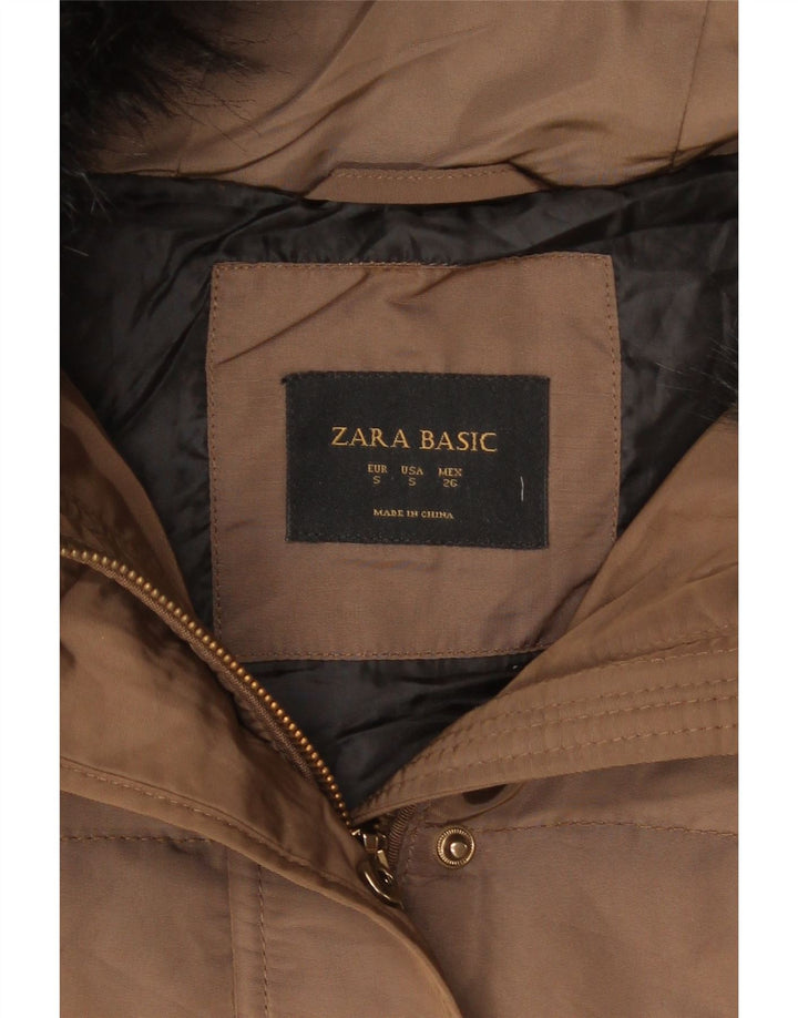 Zara Womens Hooded Padded Jacket UK 10 Small Brown