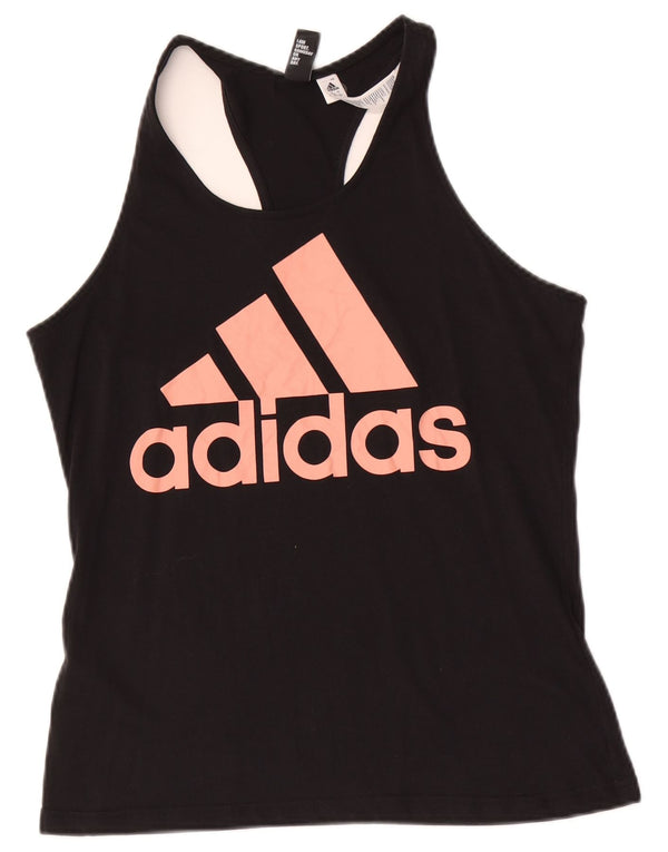 Adidas Womens Graphic Vest Top UK 16/18 Large Black Cotton