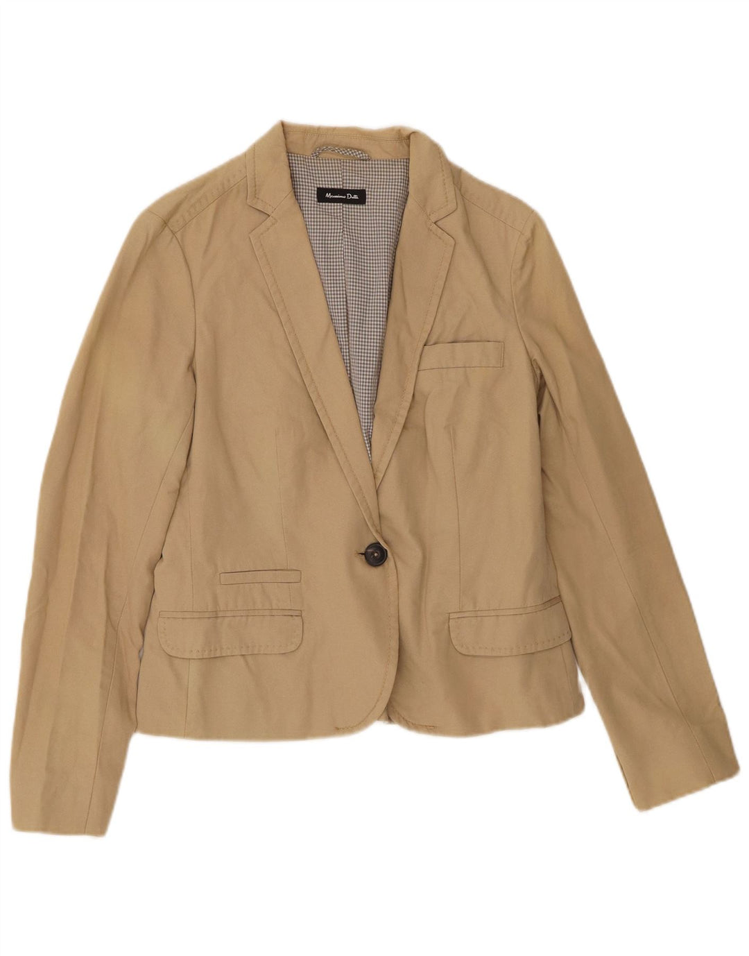 MASSIMO DUTTI Womens 1 Button Blazer Jacket EU 40 Medium Beige Cotton