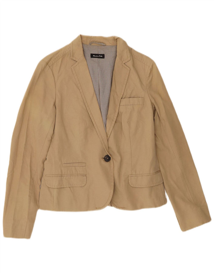 MASSIMO DUTTI Womens 1 Button Blazer Jacket EU 40 Medium Beige Cotton