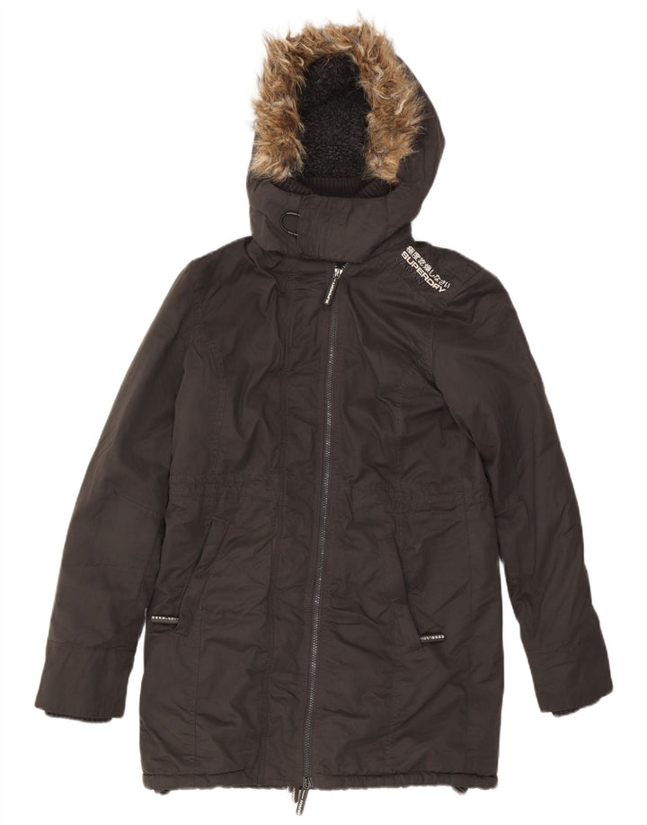 Superdry Mens Graphic Hooded Parka Jacket UK 38 Medium Grey Polyester
