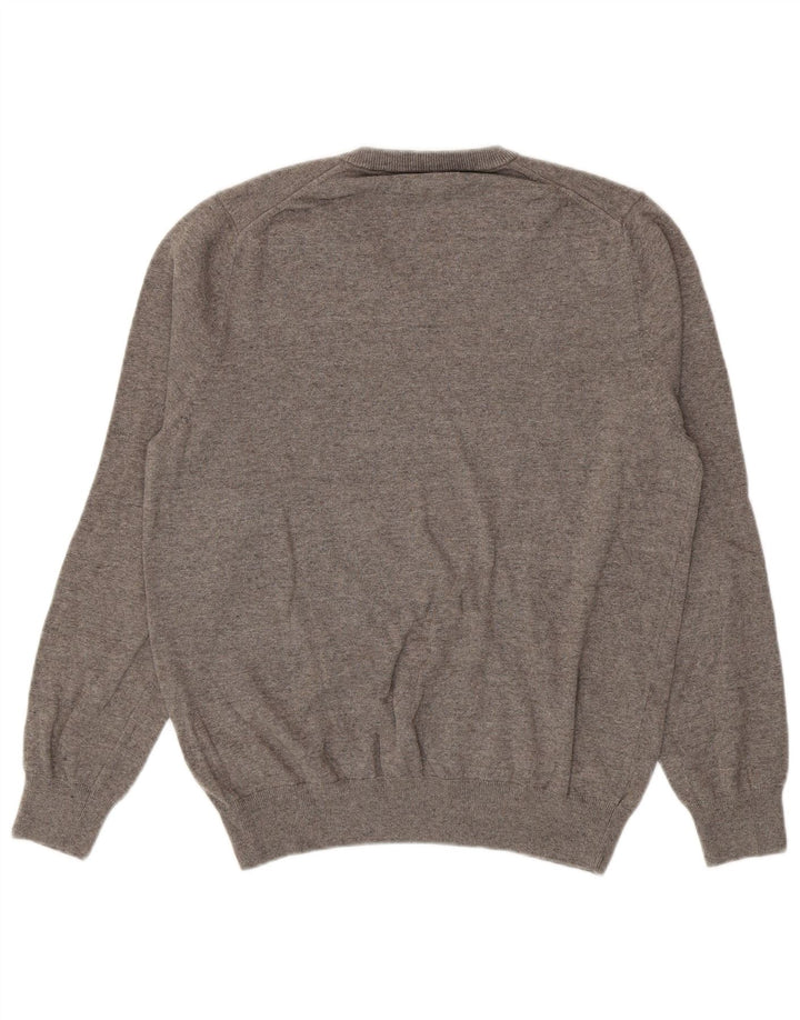 Marks & Spencer Mens V-Neck Jumper Sweater Large Grey Cotton