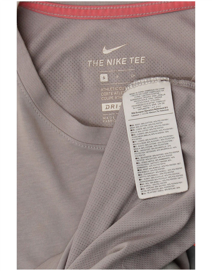 Nike Mens Dri Fit Graphic Top Long Sleeve Small Grey Cotton