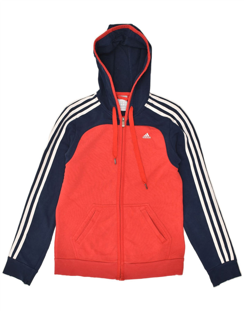 ADIDAS Womens Zip Hoodie Sweater UK 8-10 Small Red Colourblock Cotton | Vintage Adidas | Thrift | Second-Hand Adidas | Used Clothing | Messina Hembry 