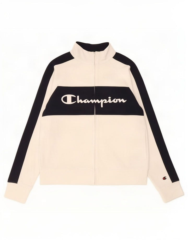 Champion Womens Graphic Tracksuit Top Jacket UK 12 Medium White Colourblock
