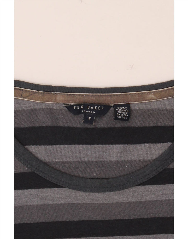 TED BAKER Mens T-Shirt Top Size 4 Large Grey Striped