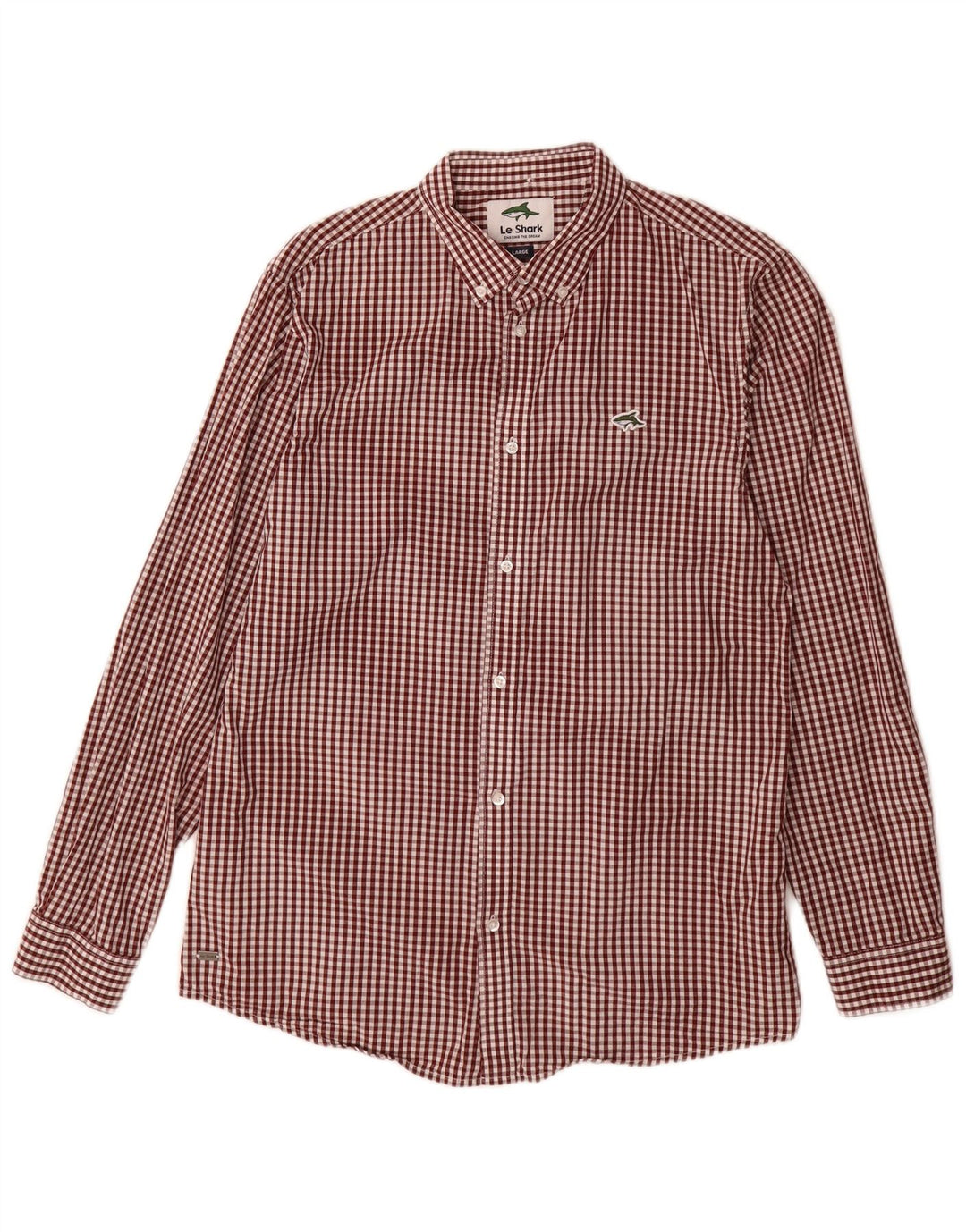 LE SHARK Mens Shirt Large Burgundy Gingham Cotton