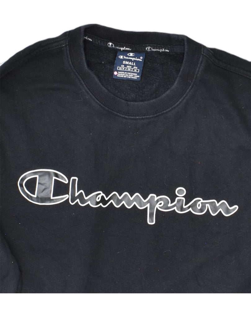 CHAMPION Mens Graphic Sweatshirt Jumper Small Black Cotton | Vintage Champion | Thrift | Second-Hand Champion | Used Clothing | Messina Hembry 