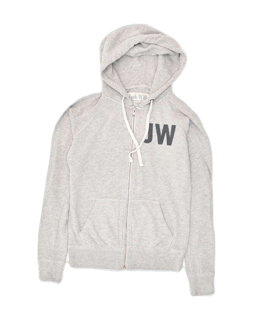 JACK WILLS Womens Graphic Zip Hoodie Sweater UK 8 Small  Grey Cotton | Vintage Jack Wills | Thrift | Second-Hand Jack Wills | Used Clothing | Messina Hembry 