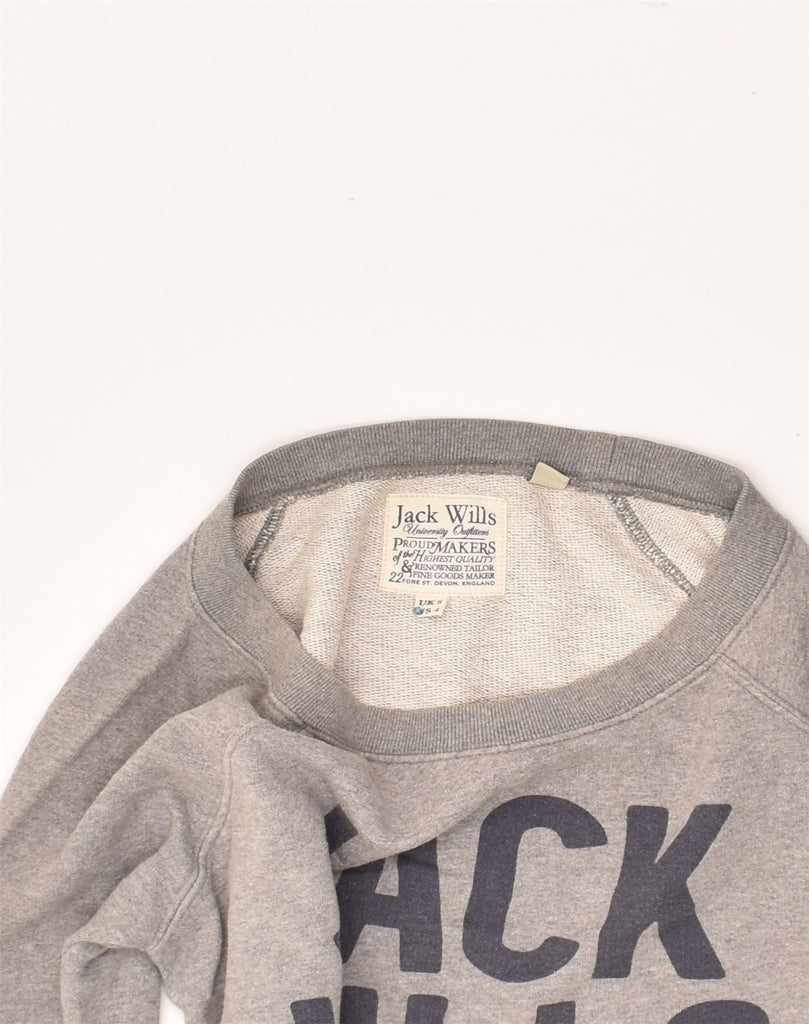 JACK WILLS Womens Graphic Sweatshirt Jumper UK 8 Small Grey Cotton | Vintage Jack Wills | Thrift | Second-Hand Jack Wills | Used Clothing | Messina Hembry 