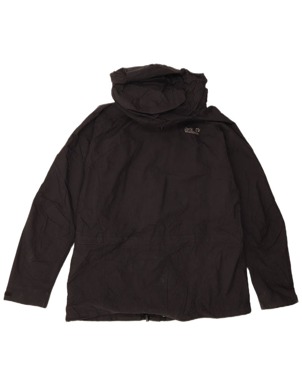 Jack Wolfskin Womens Hooded Rain Jacket UK 16 Large Black Polyamide