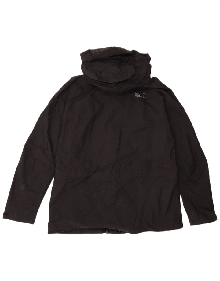 Jack Wolfskin Womens Hooded Rain Jacket UK 16 Large Black Polyamide