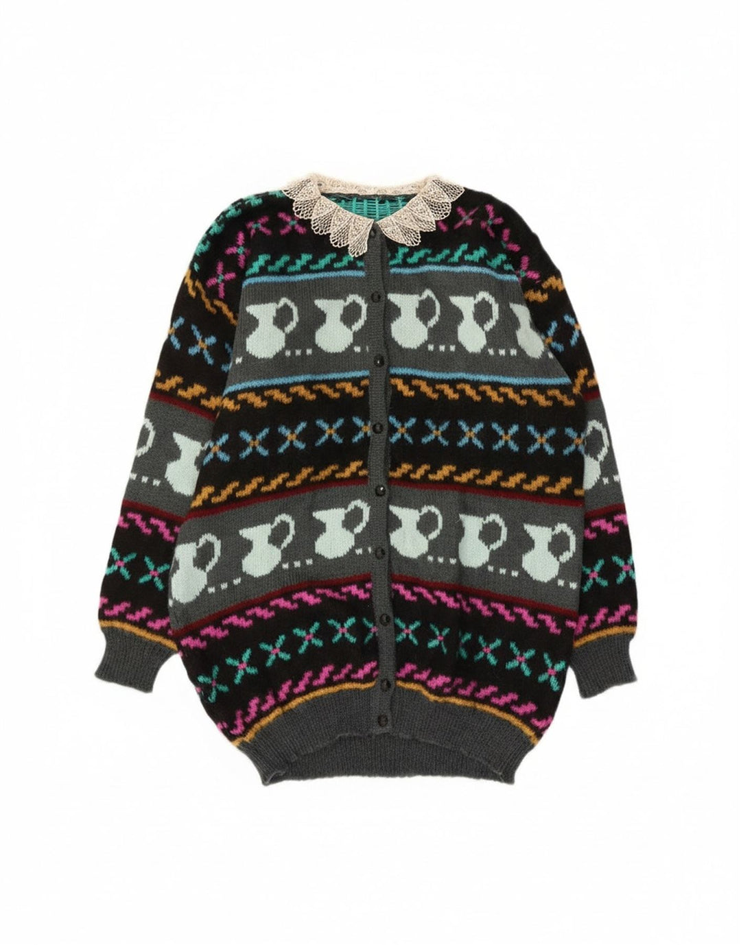 Vintage Womens Abstract Pattern Cardigan Sweater UK 10 Small Multicoloured