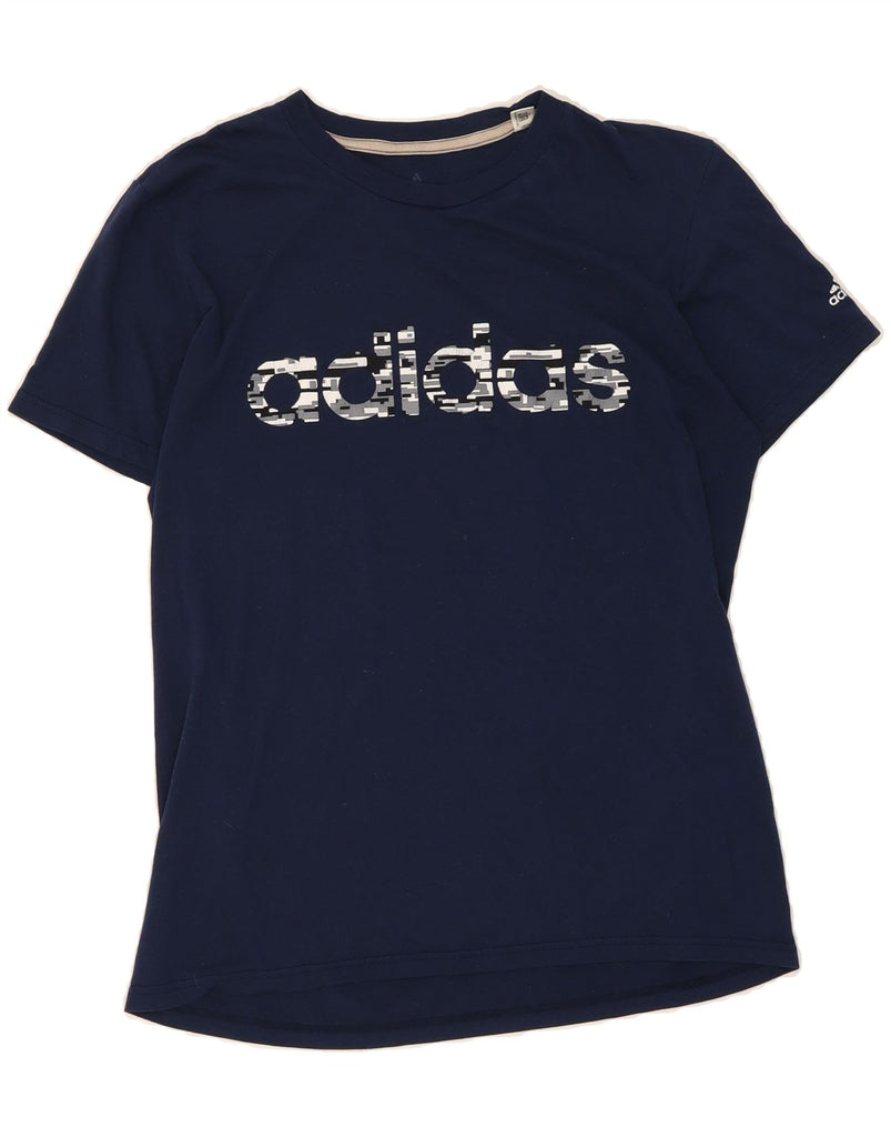 ADIDAS Womens Graphic T-Shirt Top UK 14 Medium Navy Blue Vintage Adidas and Second-Hand Adidas from Messina Hembry 