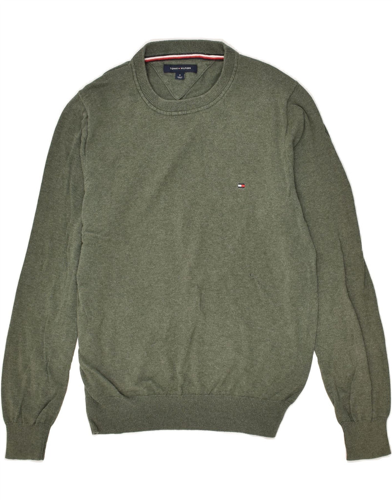 TOMMY HILFIGER Mens Crew Neck Jumper Sweater Medium Green Cotton | Vintage Tommy Hilfiger | Thrift | Second-Hand Tommy Hilfiger | Used Clothing | Messina Hembry 