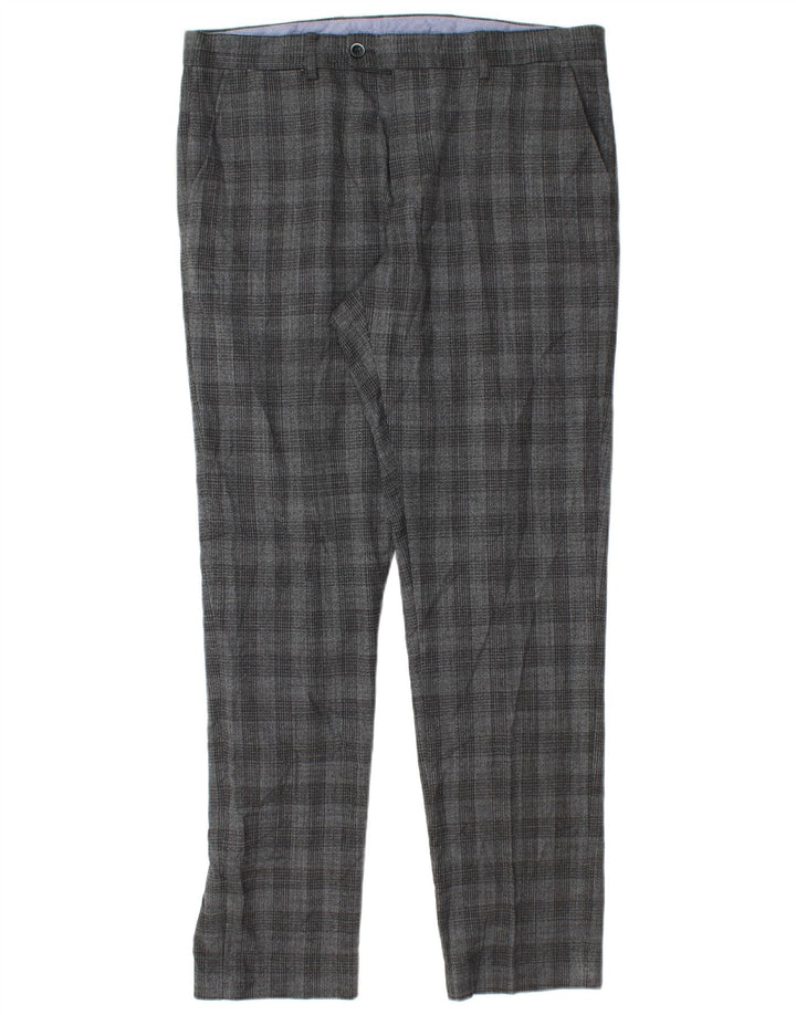 Penguin Mens Straight Suit Trousers W34 L30 Grey Check Polyester