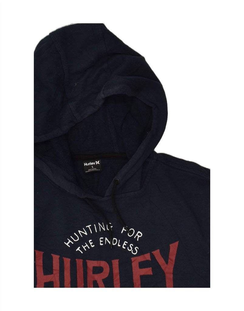 HURLEY Mens Graphic Hoodie Jumper Large Navy Blue Cotton | Vintage Hurley | Thrift | Second-Hand Hurley | Used Clothing | Messina Hembry 