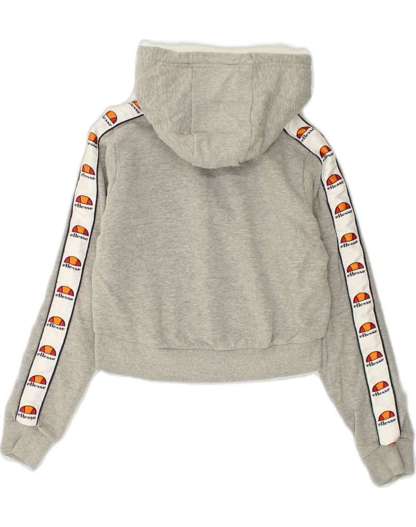 ELLESSE Womens Crop Hoodie Jumper UK 8 Small Grey Cotton | Vintage Ellesse | Thrift | Second-Hand Ellesse | Used Clothing | Messina Hembry 