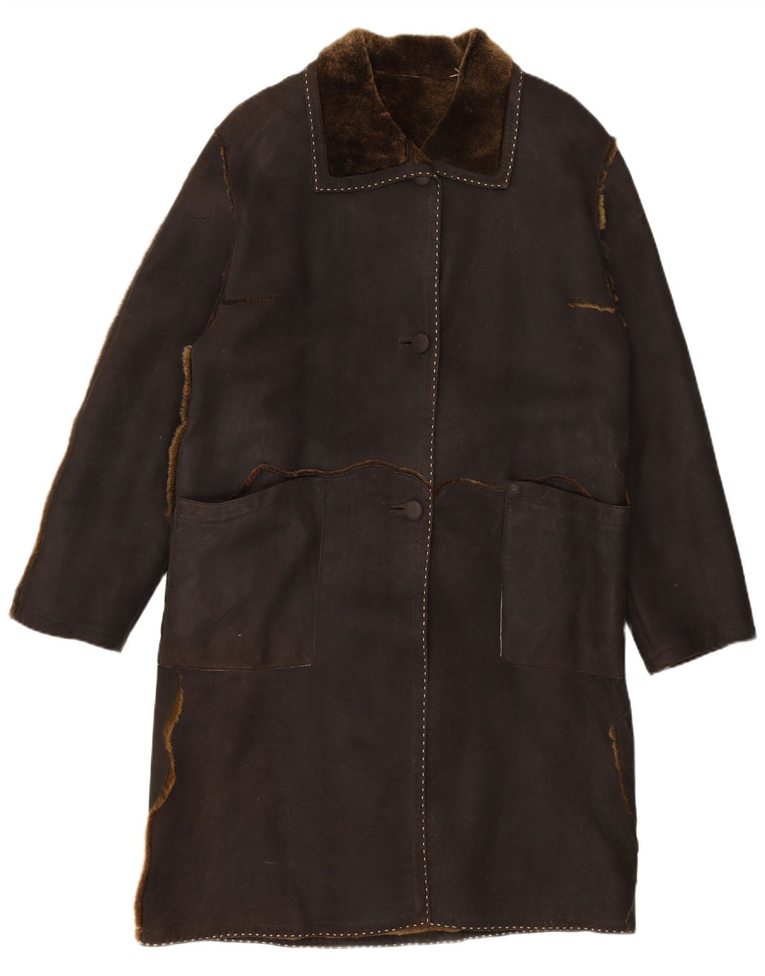 VINTAGE Womens Suede Overcoat UK 16 Large Brown