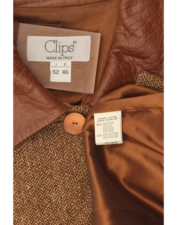 Clips Womens 4 Button Blazer Jacket IT 52 2XL Brown Herringbone Acetate