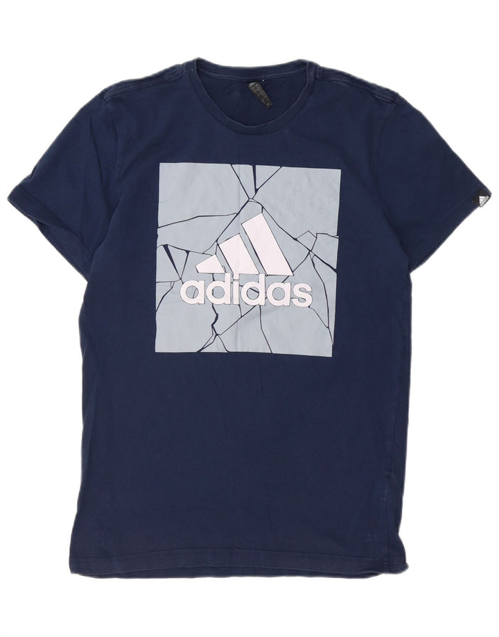 ADIDAS Mens Graphic T-Shirt Top Small Navy Blue Cotton